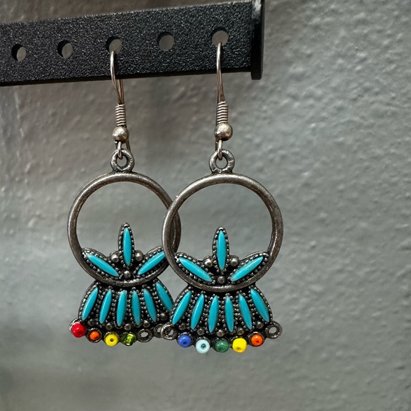 Turquoise Needle Point Earrings - Picture 3 of 3